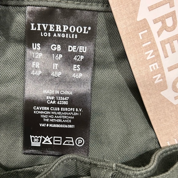 NWT Liverpool Olive Green Cargo Mini Skirt Belted Stretch Linen Size 12 Petite - Picture 7 of 10